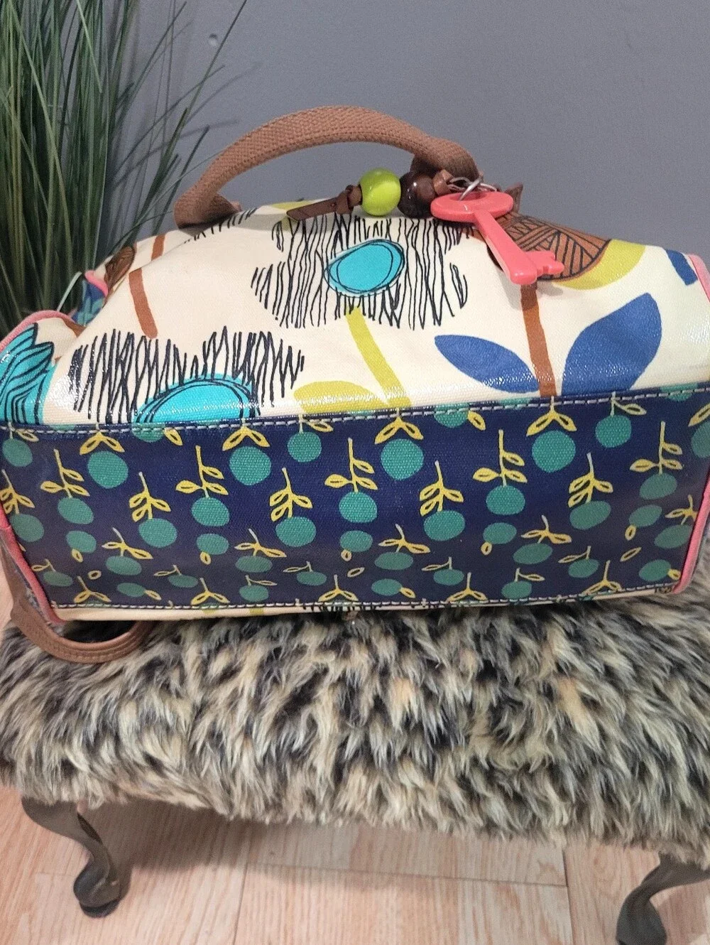 Vintage Fossil-Canvas Floral Coated Zip Shoulder/Crossbody Bag